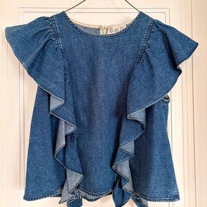 Sea New York for Anthropologie Blue Denim Ruffle Blouse